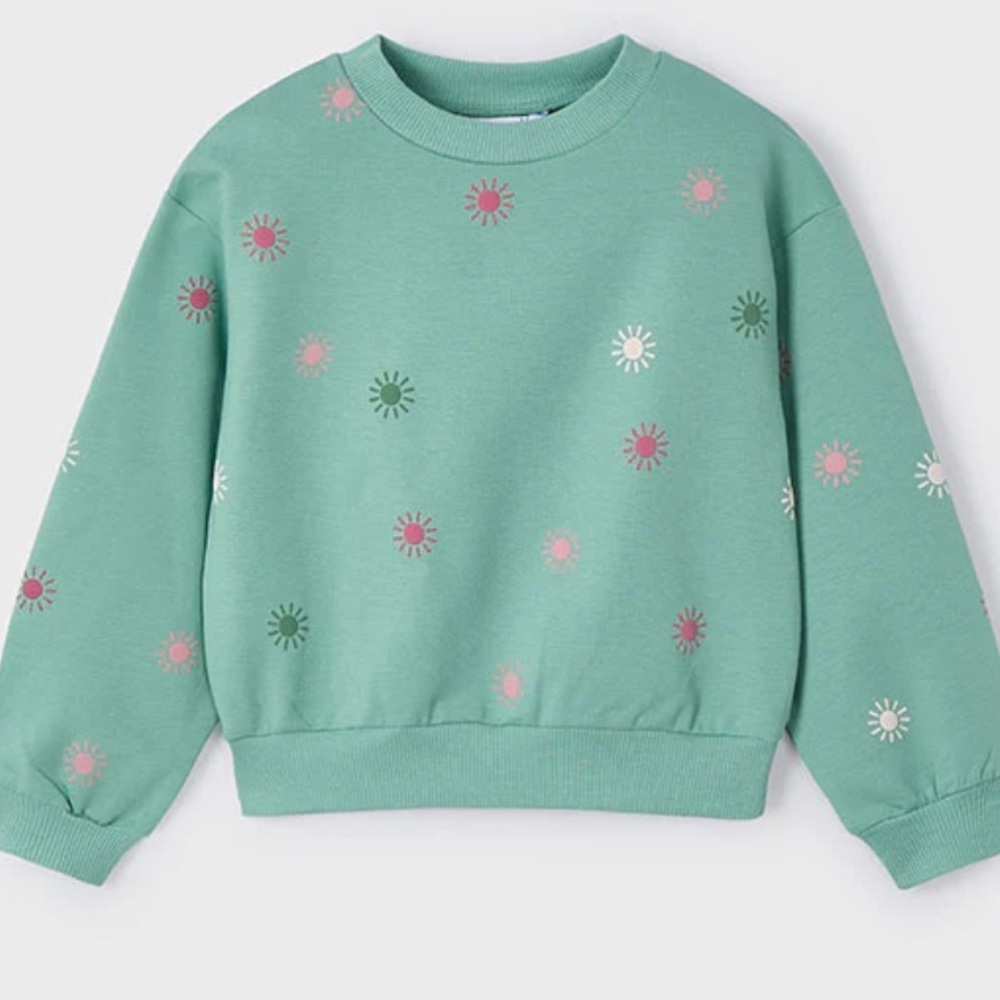 Mayoral Girls Teal Scattered Suns Pullover Sweatshirt